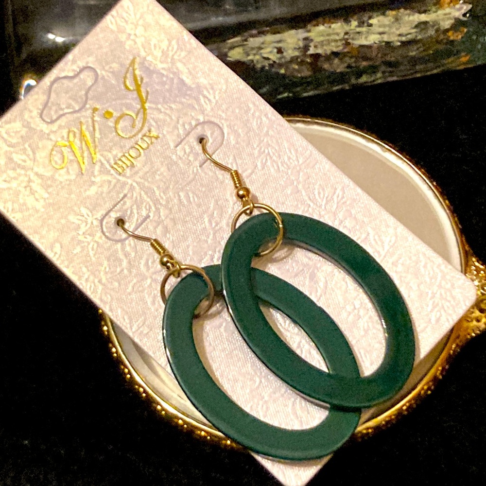 5for15 New W J Bijoux green oval dangle earrings